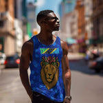 Tanzania Simba Lion Men Tank Top - Floral Crown and Blue Mosaic Design