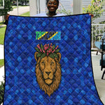 Tanzania Simba Lion Quilt - Floral Crown and Blue Mosaic Design