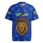Tanzania Simba Lion Rugby Jersey - Floral Crown and Blue Mosaic Design