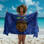 Tanzania Simba Lion Sarong - Floral Crown and Blue Mosaic Design