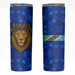 Tanzania Simba Lion Skinny Tumbler - Floral Crown and Blue Mosaic Design