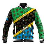Tanzania Spice Island Baseball Jacket with Clove Leaf Pattern and National Flag Colors