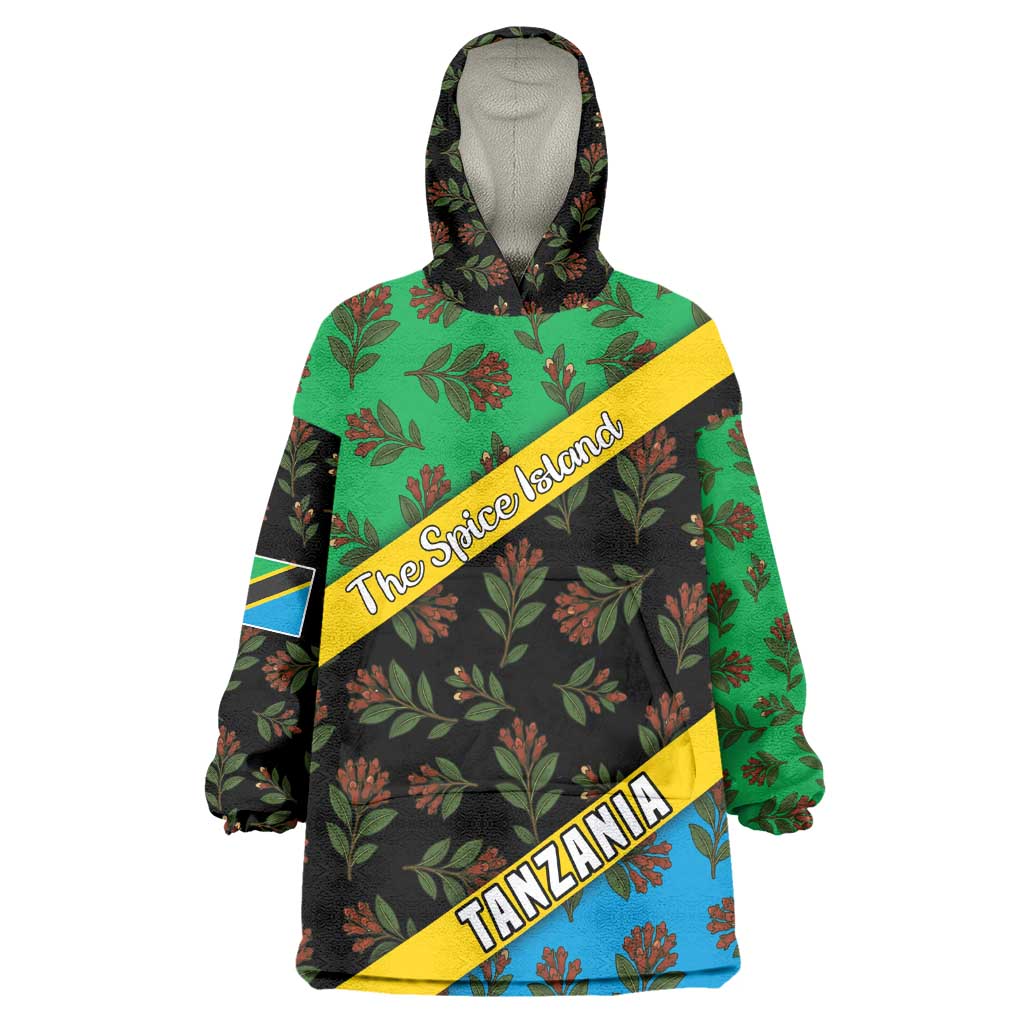 Tanzania Spice Island Kid Wearable Blanket Hoodie with Clove Leaf Pattern and National Flag Colors