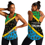 Tanzania Spice Island Women Racerback Tank with Clove Leaf Pattern and National Flag Colors