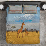 Tanzania Safari Giraffe Bedding Set - Tribal Patterns and Mount Kilimanjaro Scene
