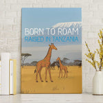 Tanzania Safari Giraffe Canvas Wall Art - Tribal Patterns and Mount Kilimanjaro Scene