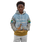 Tanzania Safari Giraffe Kid Hoodie - Tribal Patterns and Mount Kilimanjaro Scene