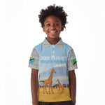 Tanzania Safari Giraffe Kid Polo Shirt - Tribal Patterns and Mount Kilimanjaro Scene