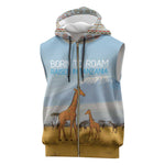 Tanzania Safari Giraffe Sleeveless Zip Hoodie - Tribal Patterns and Mount Kilimanjaro Scene - African Pride