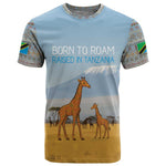 Tanzania Safari Giraffe T shirt - Tribal Patterns and Mount Kilimanjaro Scene