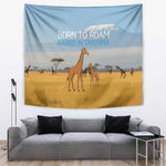 Tanzania Safari Giraffe Tapestry - Tribal Patterns and Mount Kilimanjaro Scene