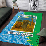 Tanzania Wildlife Area Rug - Tribal Print and Mount Kilimanjaro Safari Scene