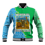 Tanzania Wildlife Baseball Jacket - Tribal Print and Mount Kilimanjaro Safari Scene