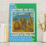 Tanzania Wildlife Canvas Wall Art - Tribal Print and Mount Kilimanjaro Safari Scene