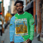 Tanzania Wildlife Long Sleeve Shirt - Tribal Print and Mount Kilimanjaro Safari Scene