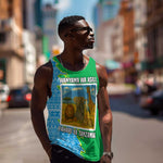 Tanzania Wildlife Men Tank Top - Tribal Print and Mount Kilimanjaro Safari Scene