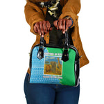 Tanzania Wildlife Shoulder Handbag - Tribal Print and Mount Kilimanjaro Safari Scene