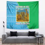 Tanzania Wildlife Tapestry - Tribal Print and Mount Kilimanjaro Safari Scene