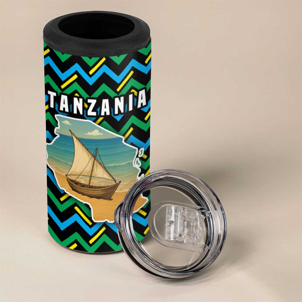 Tanzania Coastal Life 4 in 1 Can Cooler Tumbler - Swahili Dhow Boat and Tribal Pattern