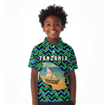 Tanzania Coastal Life Kid Polo Shirt - Swahili Dhow Boat and Tribal Pattern