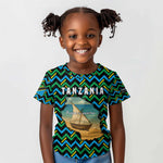 Tanzania Coastal Life Kid T shirt - Swahili Dhow Boat and Tribal Pattern