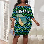 Tanzania Coastal Life Off Shoulder Short Dress - Swahili Dhow Boat and Tribal Pattern