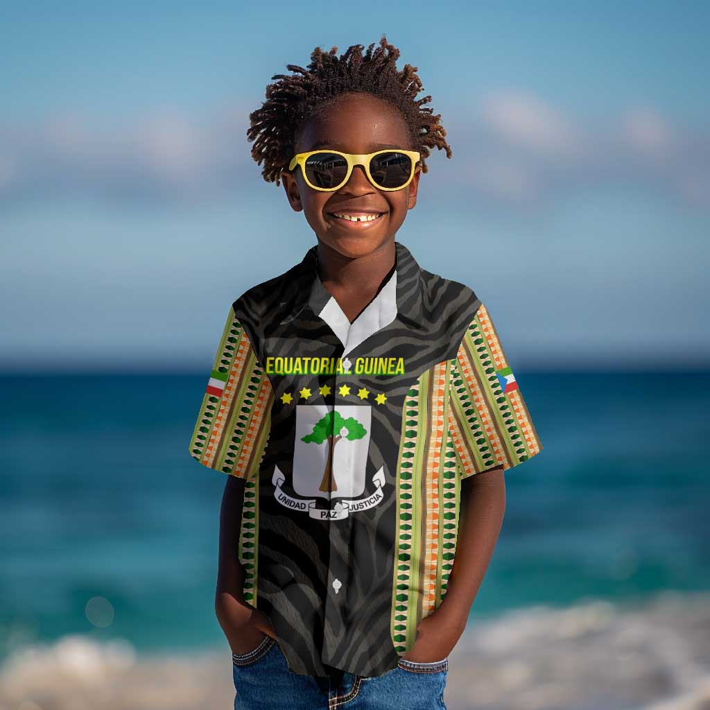 Equatorial Guinea Heritage Kid Hawaiian Shirt - National Emblem and Tribal Zebra Print