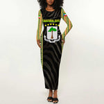 Equatorial Guinea Heritage Long Sleeve Bodycon Dress - National Emblem and Tribal Zebra Print