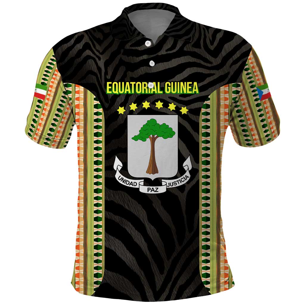 Equatorial Guinea Heritage Polo Shirt - National Emblem and Tribal Zebra Print