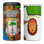 Equatorial Guinea Kente 4 in 1 Can Cooler Tumbler - Tribal Mask and National Coat of Arms