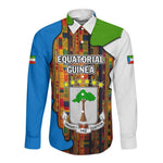 Equatorial Guinea Kente Long Sleeve Button Shirt - Tribal Mask and National Coat of Arms