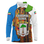 Equatorial Guinea Kente Long Sleeve Polo Shirt - Tribal Mask and National Coat of Arms