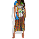 Equatorial Guinea Kente Short Sleeve Bodycon Dress - Tribal Mask and National Coat of Arms