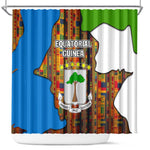 Equatorial Guinea Kente Shower Curtain - Tribal Mask and National Coat of Arms