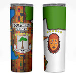 Equatorial Guinea Kente Skinny Tumbler - Tribal Mask and National Coat of Arms