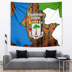 Equatorial Guinea Kente Tapestry - Tribal Mask and National Coat of Arms