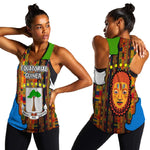 Equatorial Guinea Kente Women Racerback Tank - Tribal Mask and National Coat of Arms