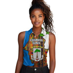 Equatorial Guinea Kente Women Sleeveless Polo Shirt - Tribal Mask and National Coat of Arms