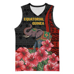 Equatorial Guinea Elephant Basketball Jersey - Hibiscus Flowers and Tribal Patterns - African Pride