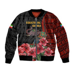 Equatorial Guinea Elephant Bomber Jacket - Hibiscus Flowers and Tribal Patterns