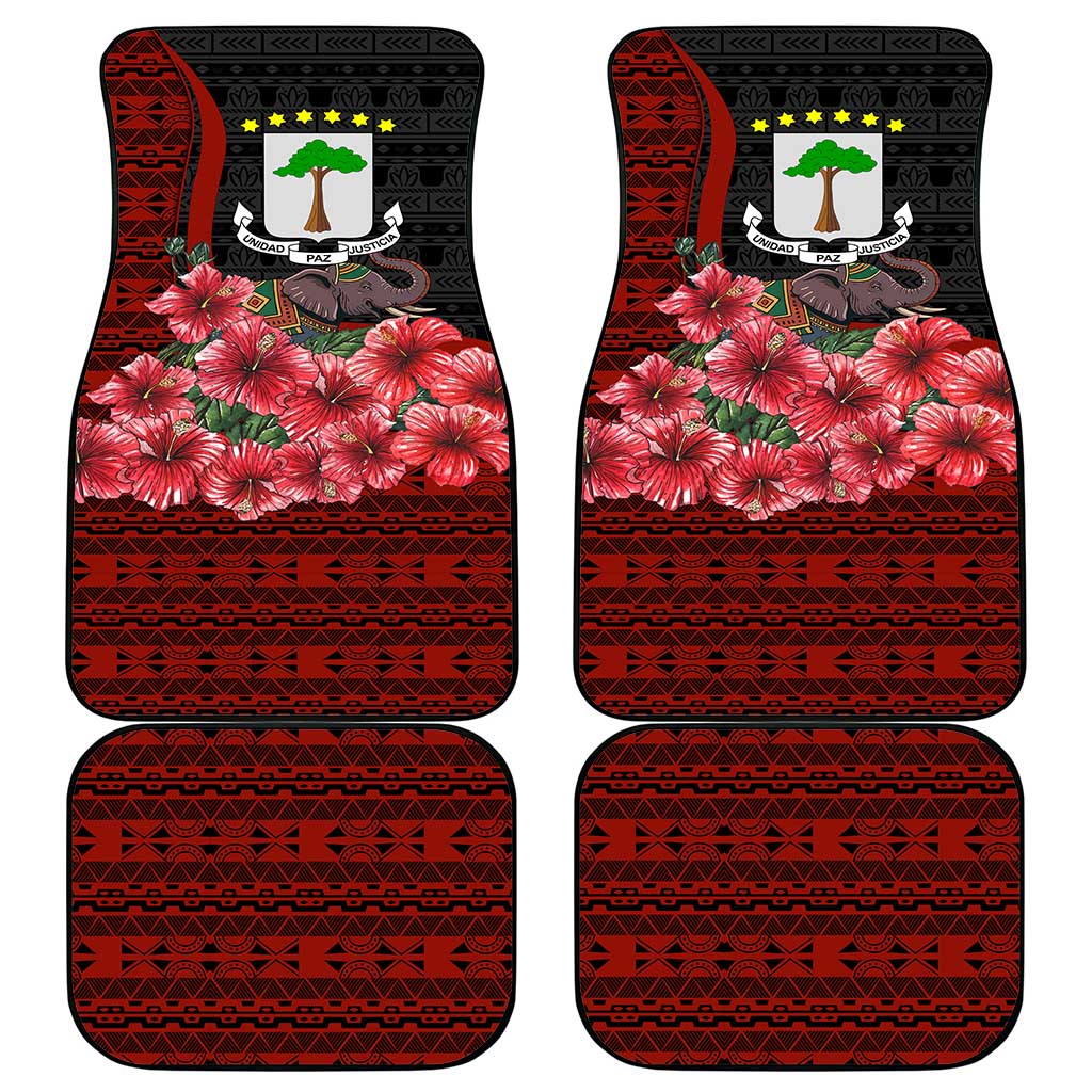 Equatorial Guinea Elephant Car Mats - Hibiscus Flowers and Tribal Patterns