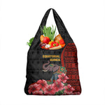 Equatorial Guinea Elephant Grocery Bag - Hibiscus Flowers and Tribal Patterns