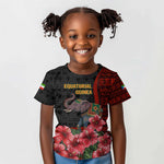 Equatorial Guinea Elephant Kid T shirt - Hibiscus Flowers and Tribal Patterns