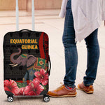 Equatorial Guinea Elephant Luggage Cover - Hibiscus Flowers and Tribal Patterns