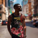 Equatorial Guinea Elephant Men Tank Top - Hibiscus Flowers and Tribal Patterns