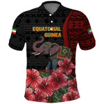 Equatorial Guinea Elephant Polo Shirt - Hibiscus Flowers and Tribal Patterns
