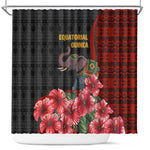 Equatorial Guinea Elephant Shower Curtain - Hibiscus Flowers and Tribal Patterns