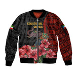 Equatorial Guinea Elephant Sleeve Zip Bomber Jacket - Hibiscus Flowers and Tribal Patterns
