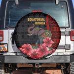 Equatorial Guinea Elephant Spare Tire Cover - Hibiscus Flowers and Tribal Patterns