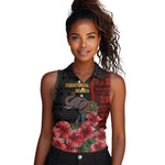 Equatorial Guinea Elephant Women Sleeveless Polo Shirt - Hibiscus Flowers and Tribal Patterns